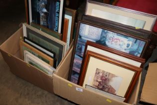 Two boxes of miscellaneous pictures and prints