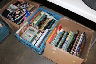 Three miscellaneous boxes of books, DVDs etc.