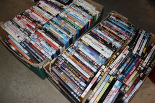 Two boxes of miscellaneous DVDs