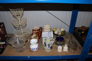 A wirework cake basket; a cut glass vase; various