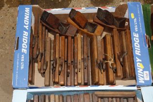 Four boxes of wood working tools including large q