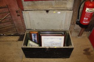 A wooden box and contents of various pictures and