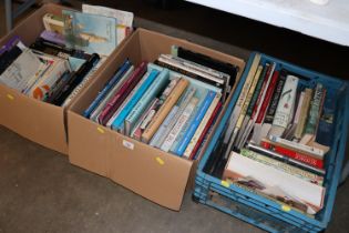 Three boxes of miscellaneous books including trave