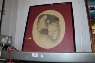 A pencil drawing of mother and child