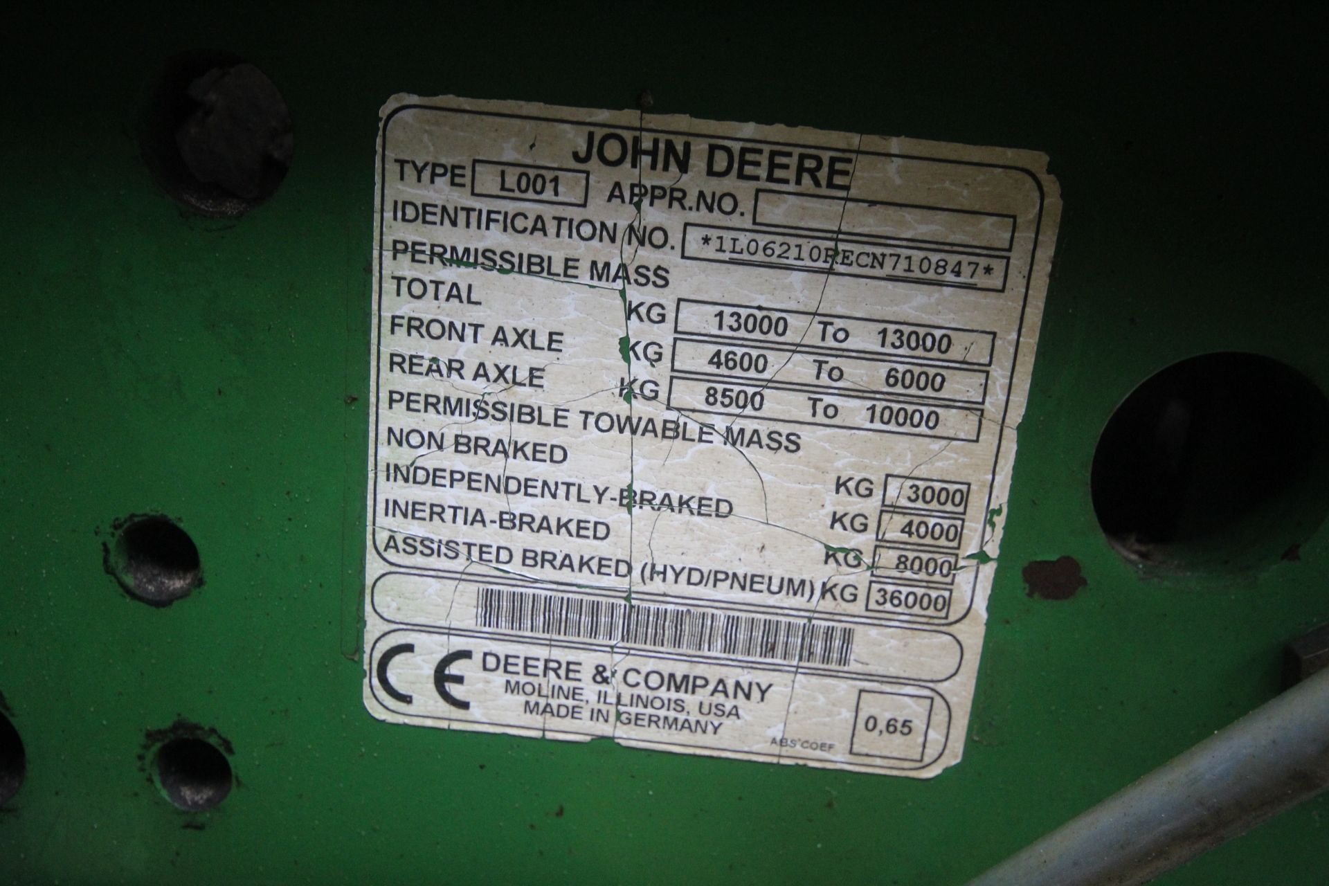 John Deere 6210R 4WD tractor. Registration AU12 CAA. Date of first registration 12/04/2012. Serial - Image 118 of 118