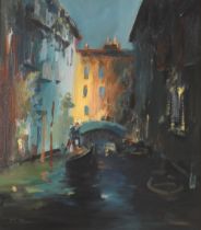 John Burman, "Evening In Venice", signed oil on bo