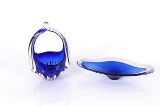 Two modernist blue coloured vases / bowls