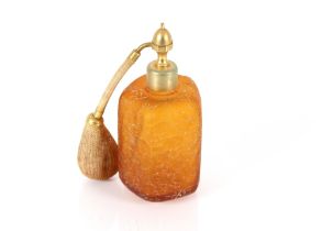 An amber crackled glass perfume spray, 16cm high