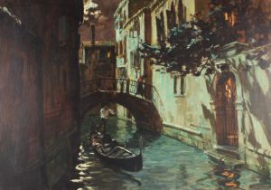 Cosimo Privato 1899-1971, "Venice At Night, oil on canvas signed bottom right, 68cm x 99cm frame 107