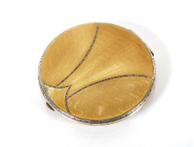 An Art Deco silver enamelled circular compact, the