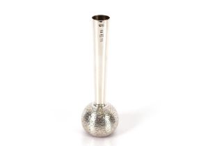 A silver bud vase with bulbous textured base (weig