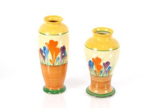Two Clarice Cliff "Crocus" pattern baluster vases,