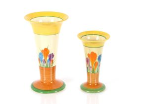 Two Clarice Cliff "Crocus" pattern trumpet shaped
