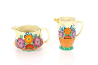 Two Clarice Cliff "Gay Day" pattern jugs, (restore