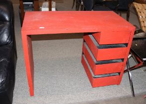 A red painted Terence Conran style single pedestal