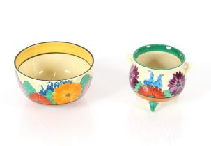 A Clarice Cliff "Gay Day" pattern sugar bowl of ca