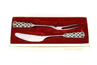 A cased silver David Anderson fork and knife with
