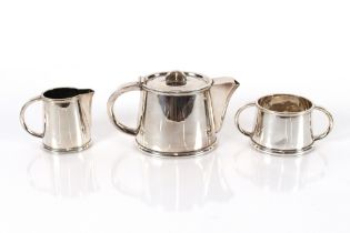 An Art Deco style three piece silver plated hotel