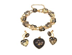 A Japanese Damascene yellow metal bracelet with he