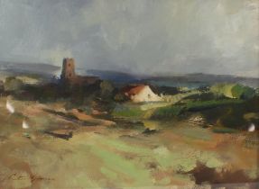 Peter Burman, study of Blythburgh, signed oil on c