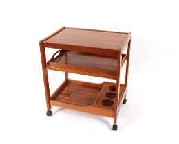 A teak three tier trolley with detachable tray and