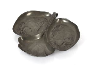 An Orivit pewter hors d'oeuvres dish, decorated fl