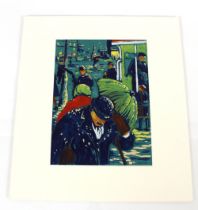 Hand coloured woodblock print "Rainy Day" London s