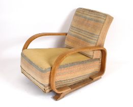 An Art Deco light oak low elbow chair