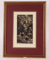 S. Wood, pencil signed hand coloured etching "Oper