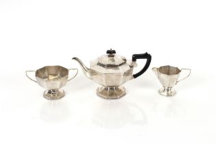 A three piece Art Deco silver plated tea set of oc