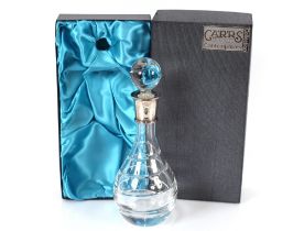 A silver mounted Carrs crystal decanter, with spir