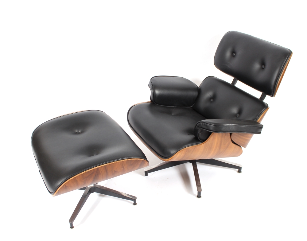 A Herman Miller for Eames style chair and matching stool (chair missing one foot)