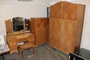 A 1930's Art Deco design bedroom suite, with oak p