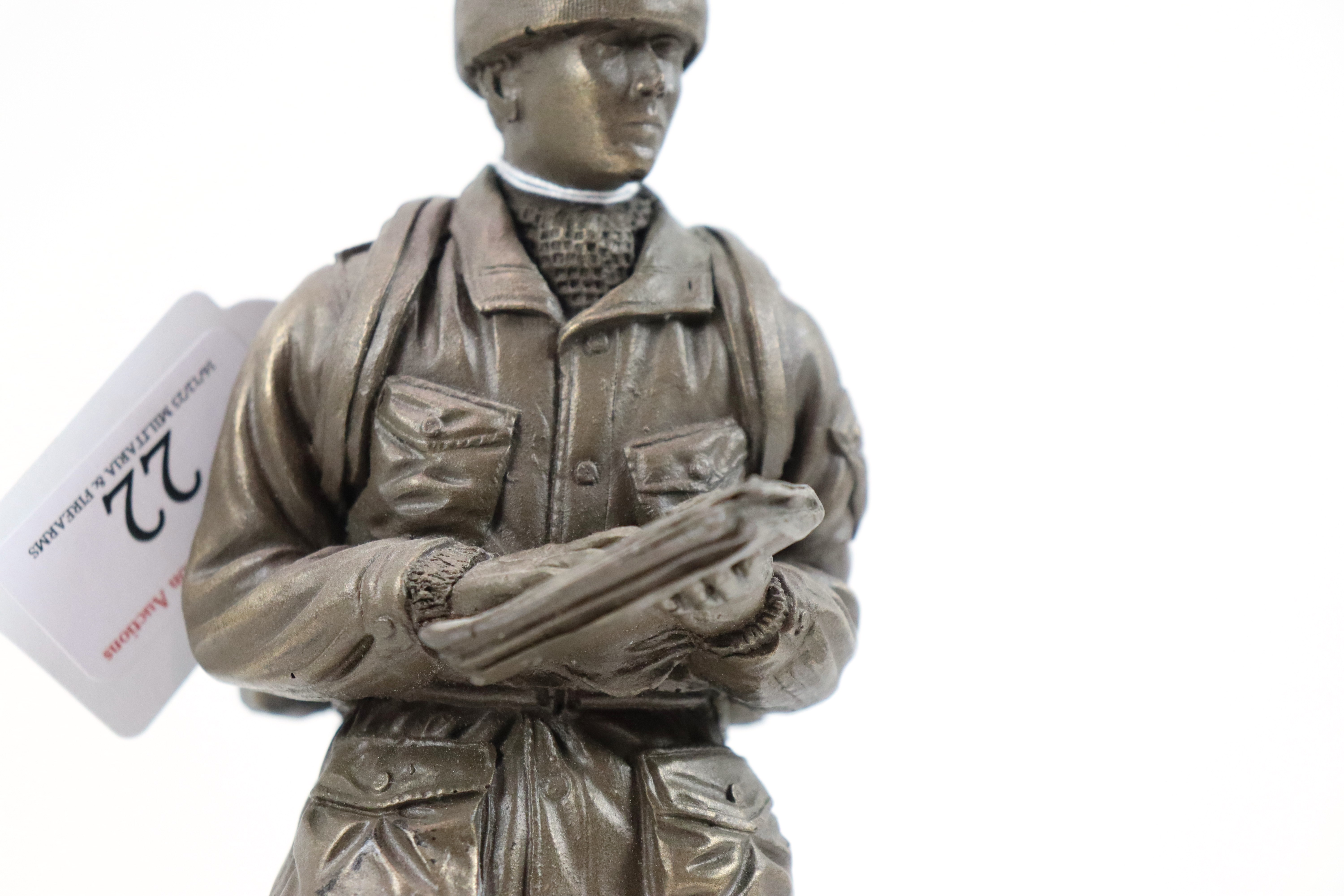 A bronzed resin figure of soldier on plinth with a - Image 6 of 15
