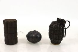 Three various inert hand grenades including German