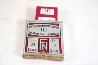 A box of ten 20 bore all metal cartridges by F.N.