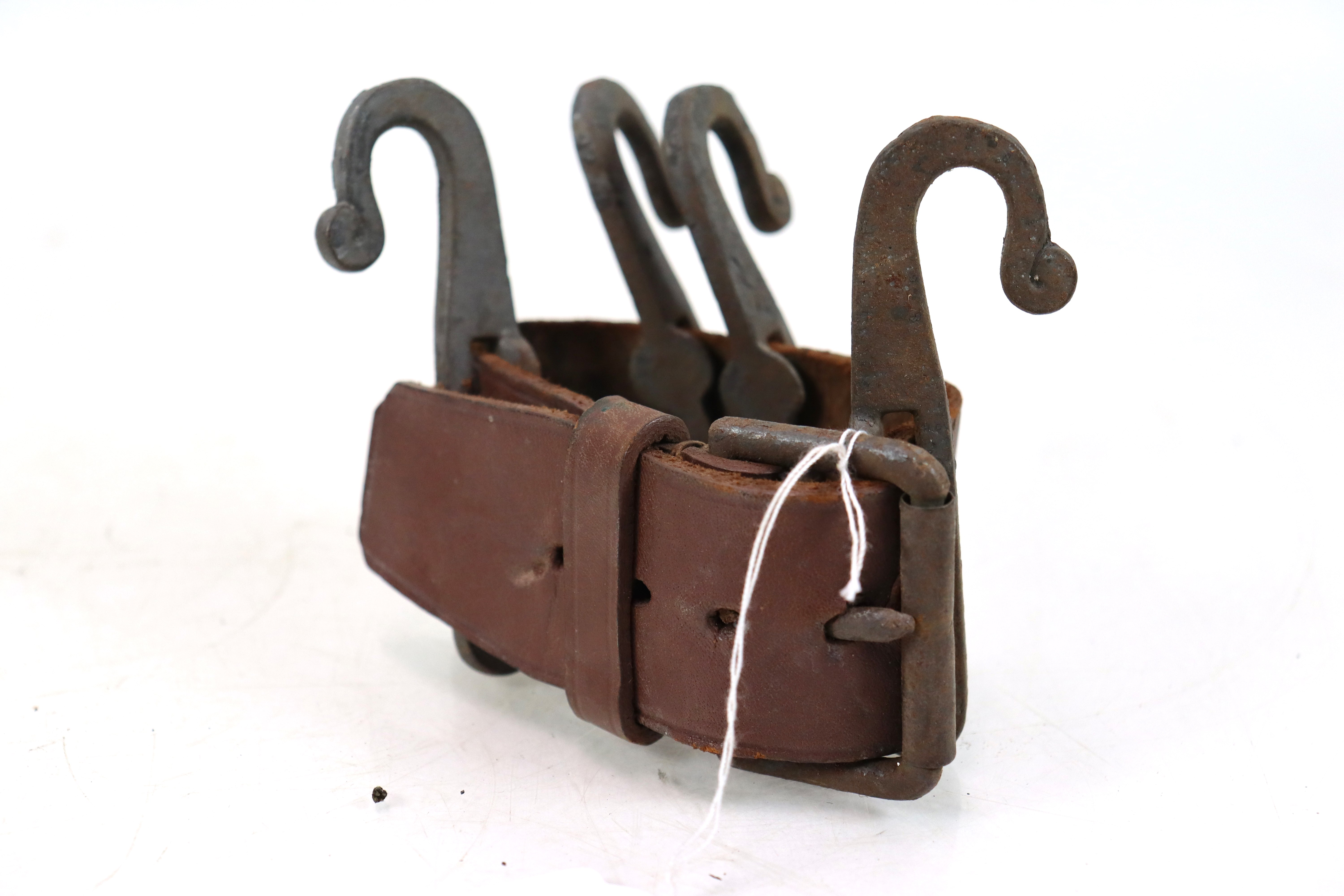 A WWI era leather mounted tentpole clothes hooks - Image 2 of 4