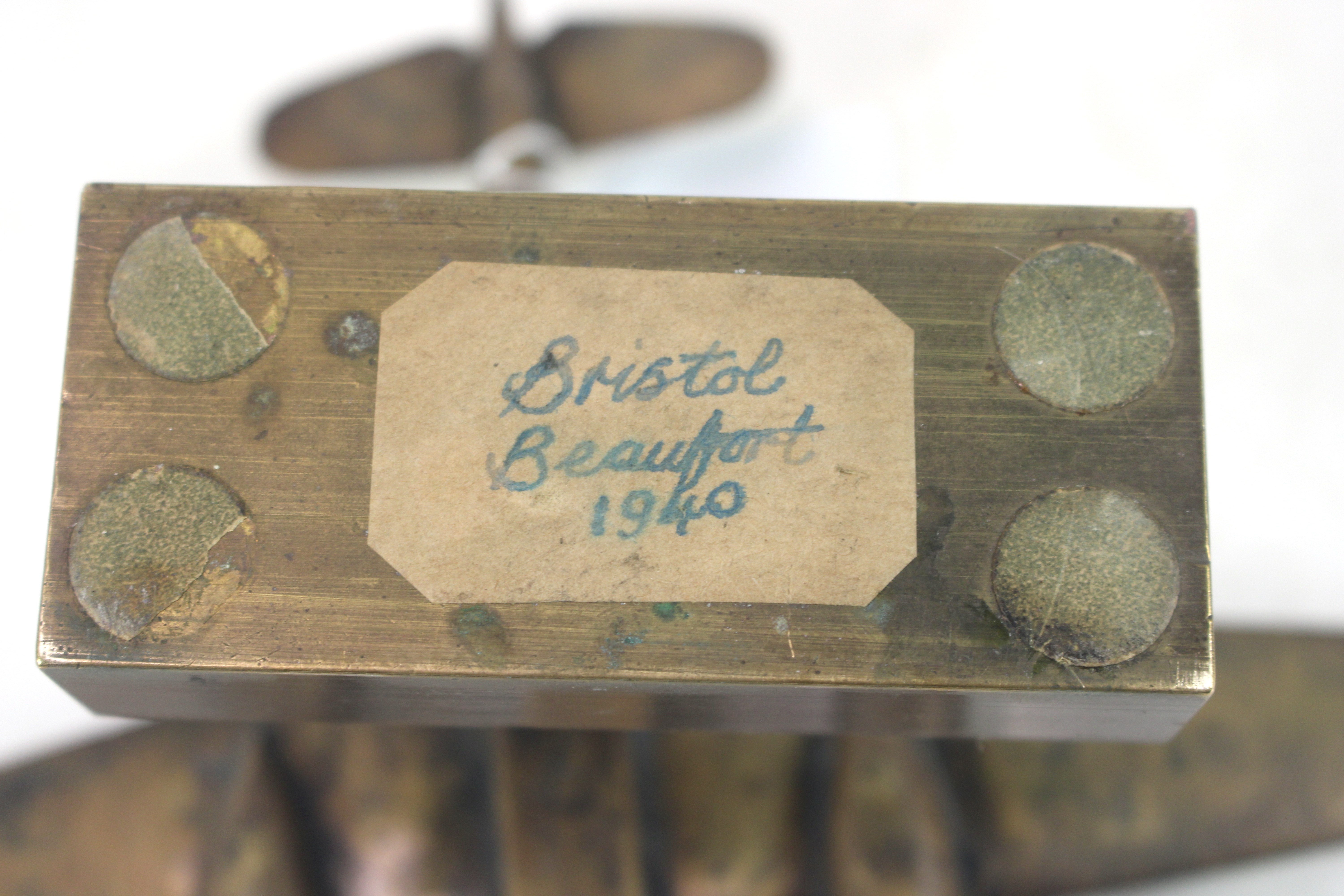 A cast brass Beau fighter model on brass block bas - Image 8 of 8