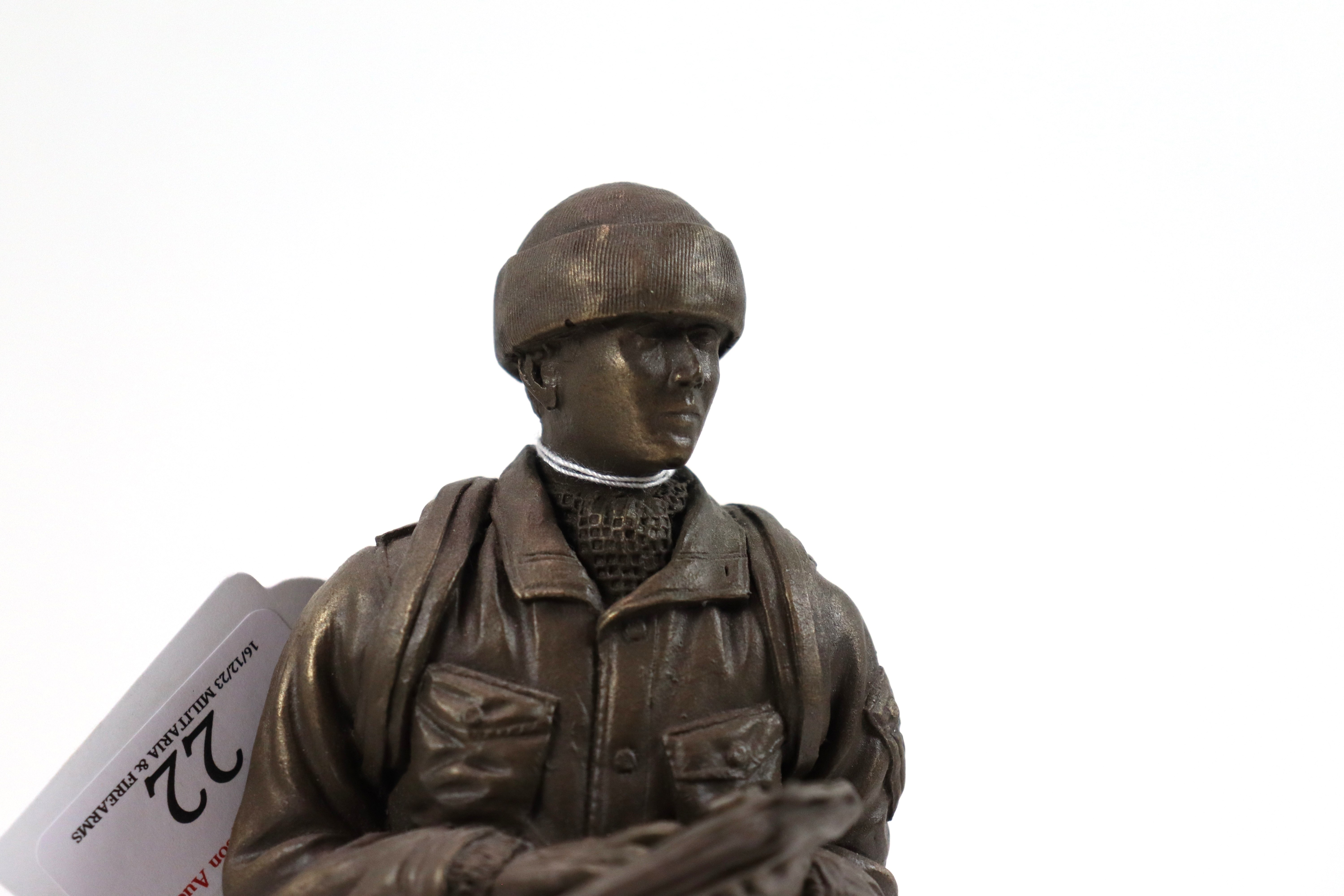 A bronzed resin figure of soldier on plinth with a - Image 7 of 15