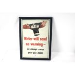 A reprint poster "Hitler Will Send No Warning" fra