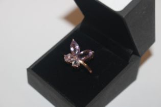 A rose Sterling silver and amethyst butterfly ring