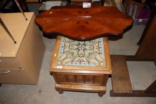 A Victorian oak commode and an inlaid shaped top c