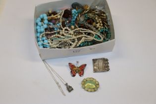 A box of various costume jewellery to include silver necklaces