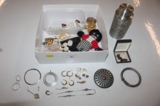 A box of various costume jewellery; 925 silver jew