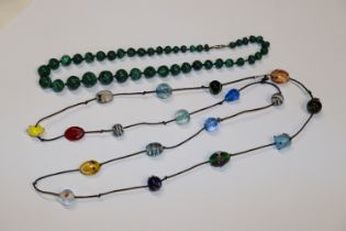 A string of Malachite beads and a Murano bead neck