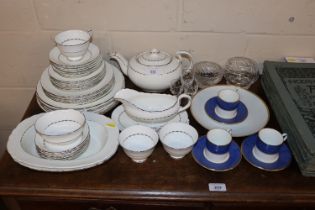 A quantity of Aynsley tea and dinnerware; table gl