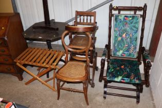 A 19th Century metamorphic high chair and a cane s