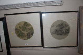 A pair of Chinese paintings on fabric, each with c