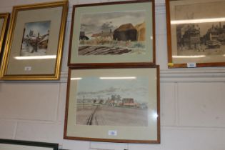 Two framed and glazed watercolours depicting farml