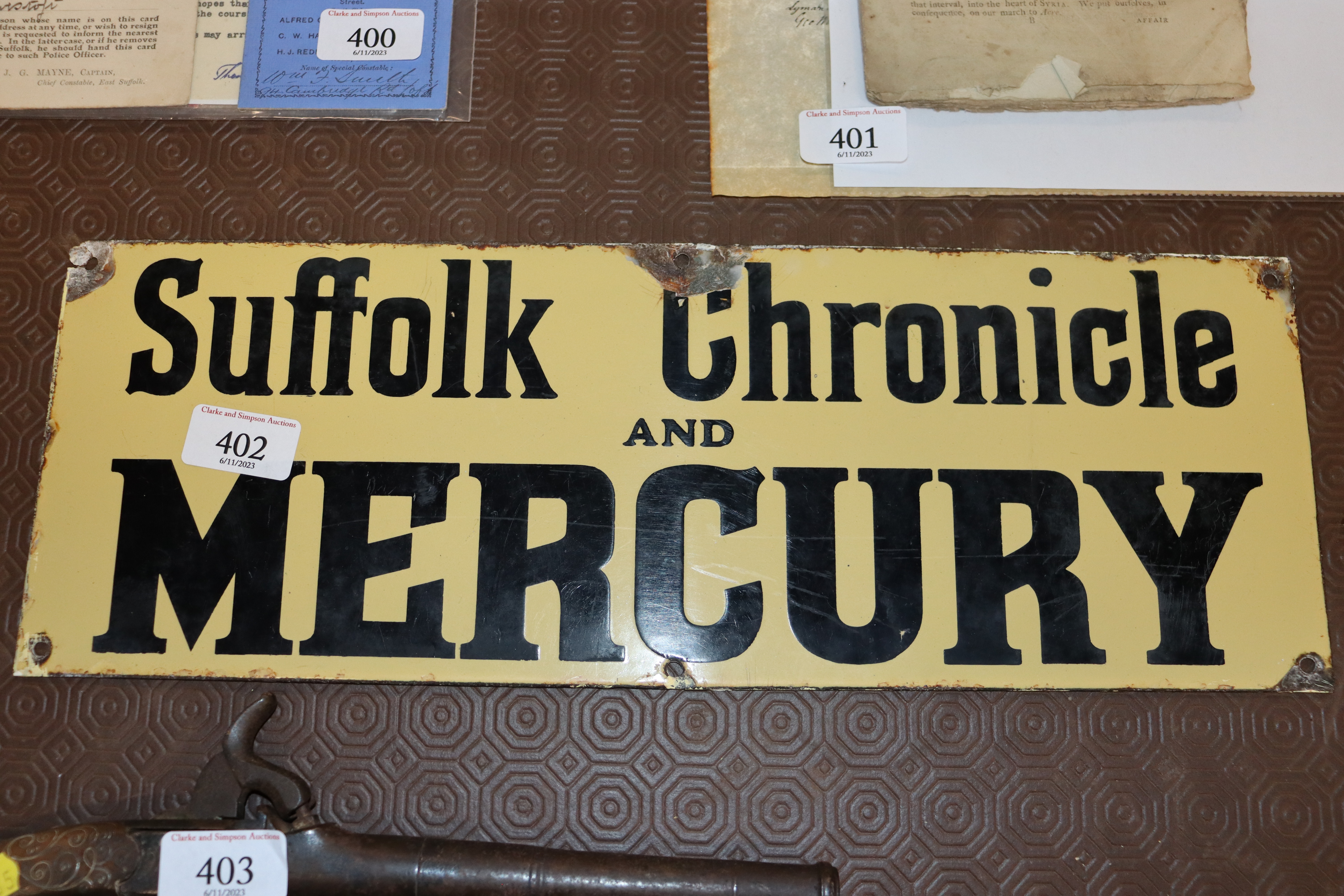 An enamel sign "Suffolk Chronicle and Mercury"